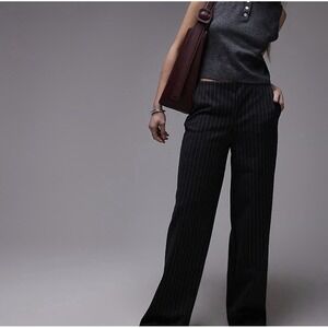MNG by Mango Pinstripe Straight Leg Pants Women's SZ 6 Dress Office Gray
